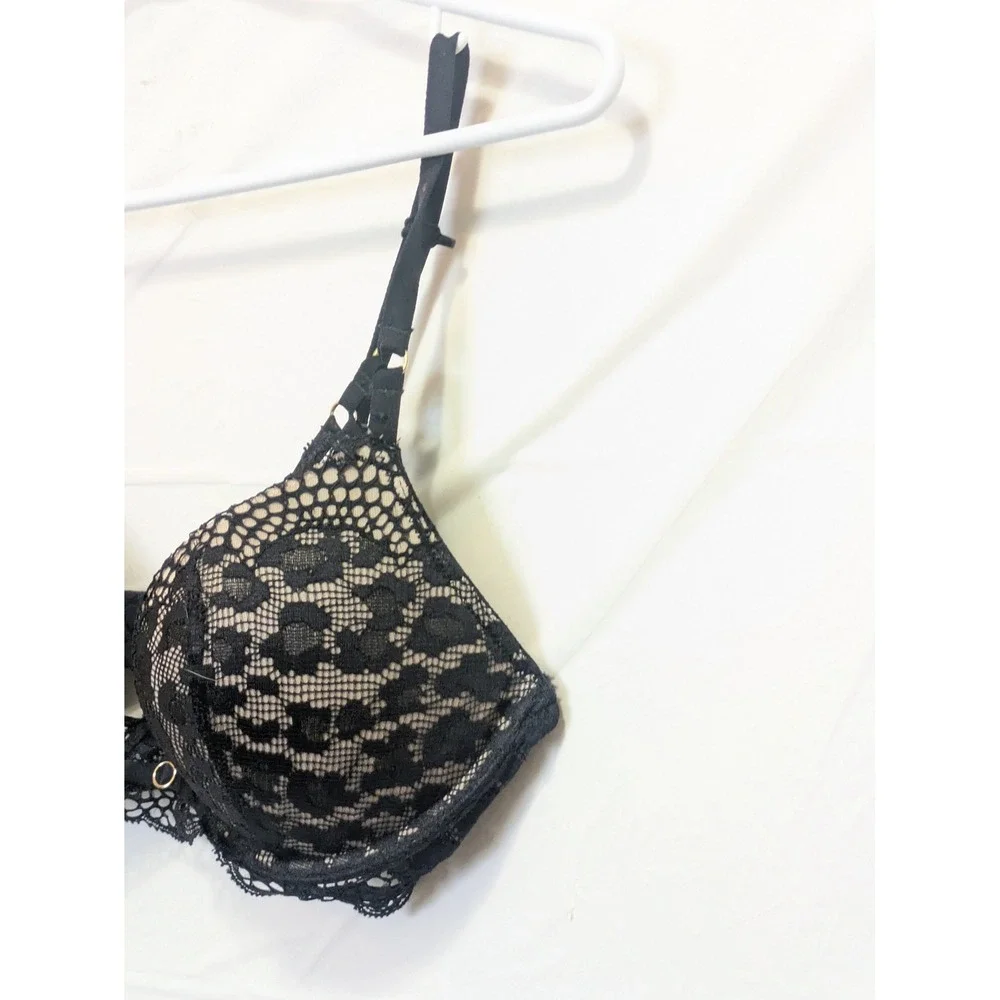 La‎ Senza BEYOND SEXY Lace Overlay Plunge Bra Black Nude Size 34C - Picture 4 of 9